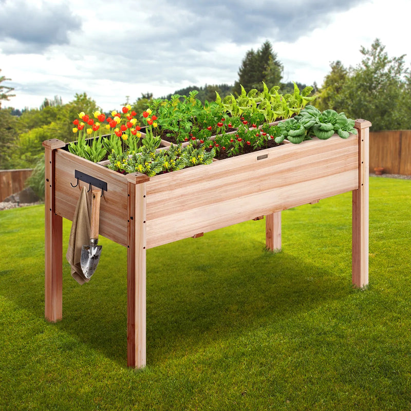 Koka paaugstinātā dārza dobe stādīšanas kaste 120 × 58 × 76 cm ziediem, dārzeņiem un garšaugiem