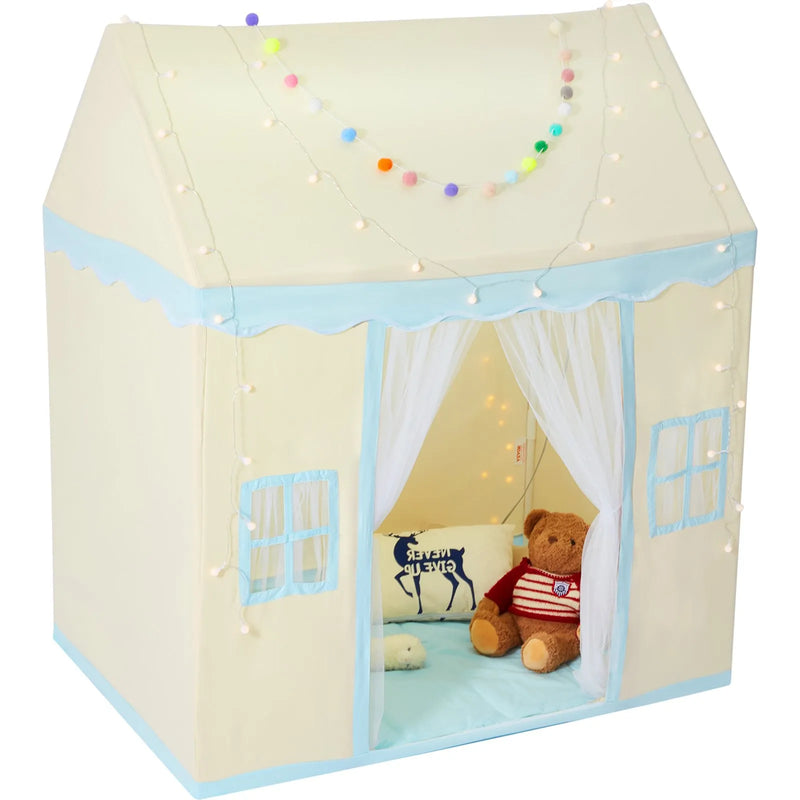 VEVOR bērnu rotaļu telts ar paklājiņu un lampiņu, piemērota bērniem 1–5 gadu vecumā, ar logiem, lietošanai telpās un ārā, rotaļu namiņš–pils zēniem un meitenēm, bēšs
