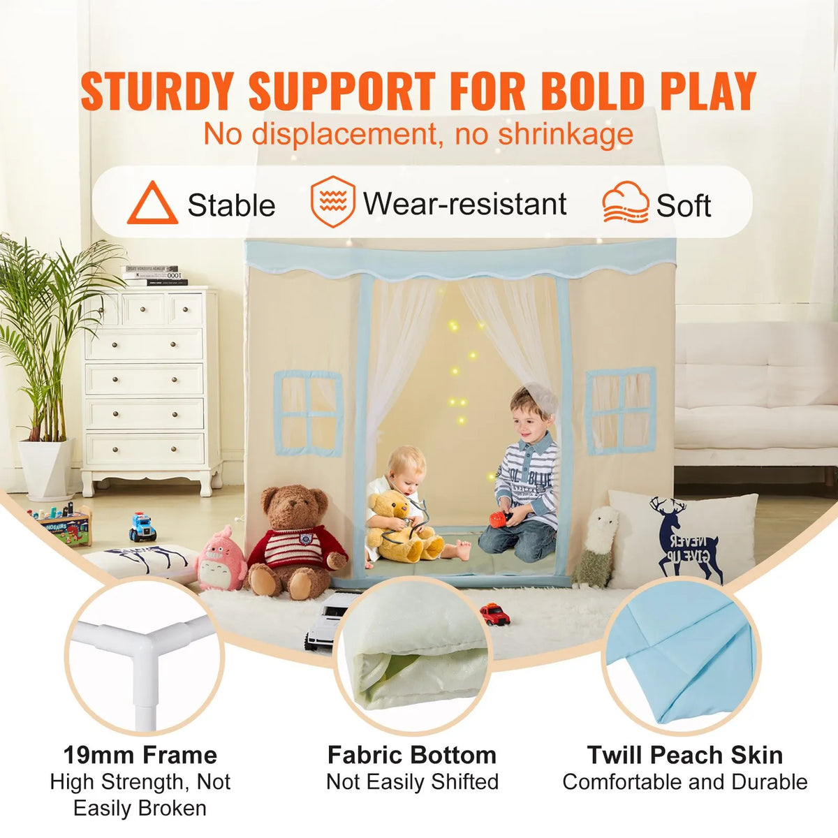 VEVOR Children's Play Tent Castle for Ages 1–5 with Mat and Light, Beige