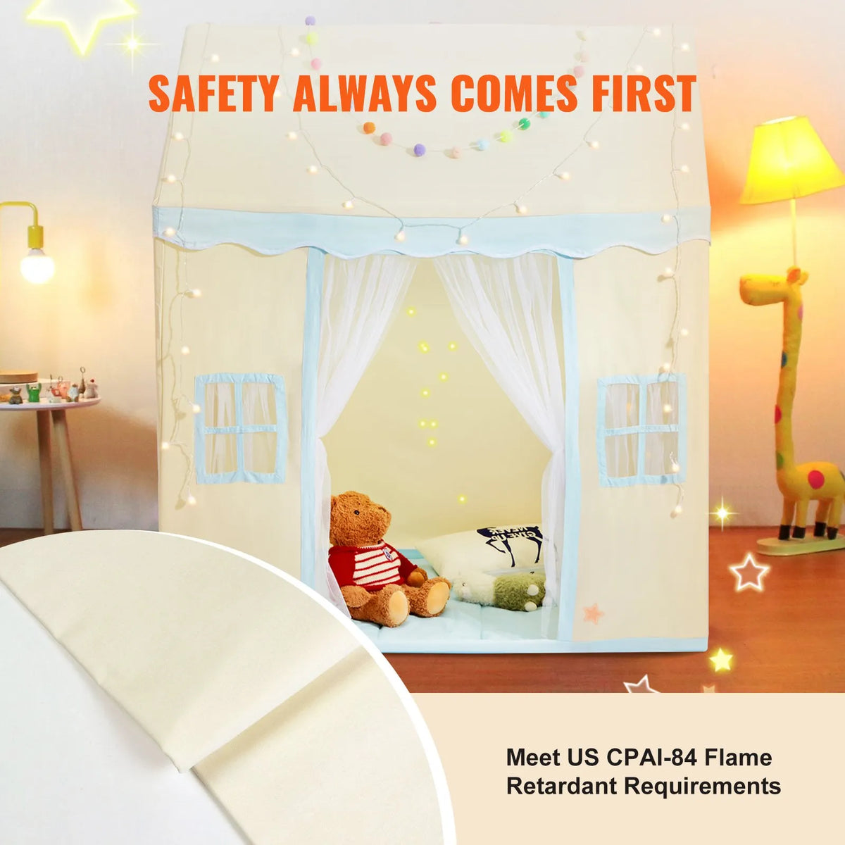 VEVOR Children's Play Tent Castle for Ages 1–5 with Mat and Light, Beige