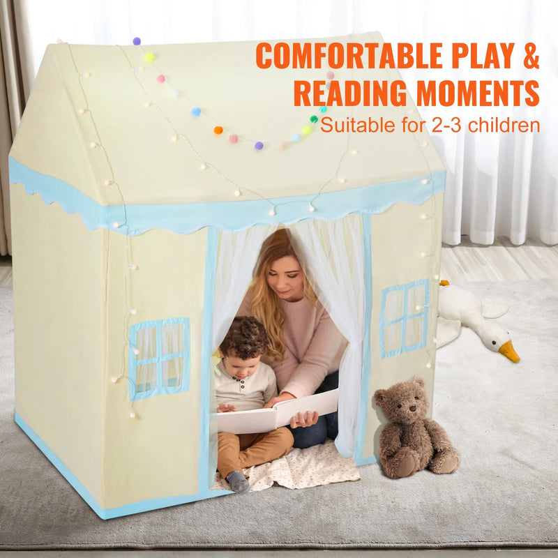 VEVOR bērnu rotaļu telts ar paklājiņu un lampiņu, piemērota bērniem 1–5 gadu vecumā, ar logiem, lietošanai telpās un ārā, rotaļu namiņš–pils zēniem un meitenēm, bēšs