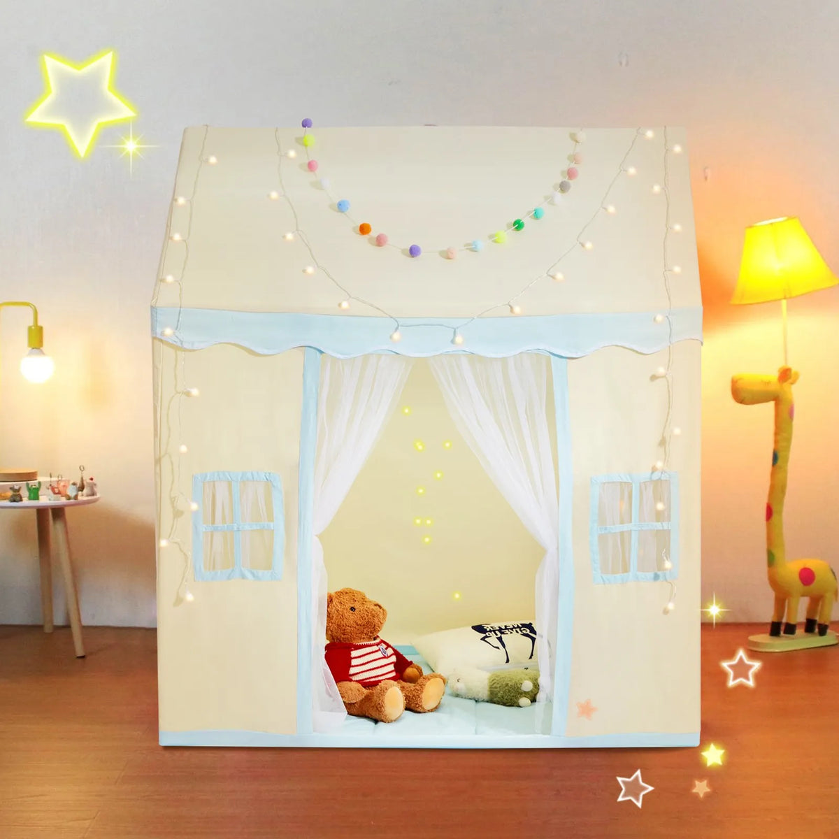 VEVOR Children's Play Tent Castle for Ages 1–5 with Mat and Light, Beige