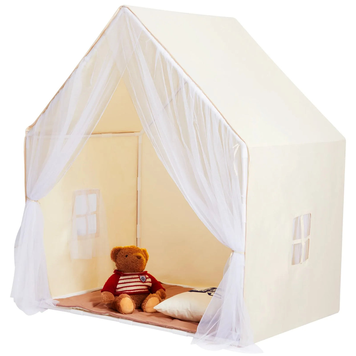 VEVOR Children's Play Tent Yurt 1-5 Years with Mat and Light, Beige