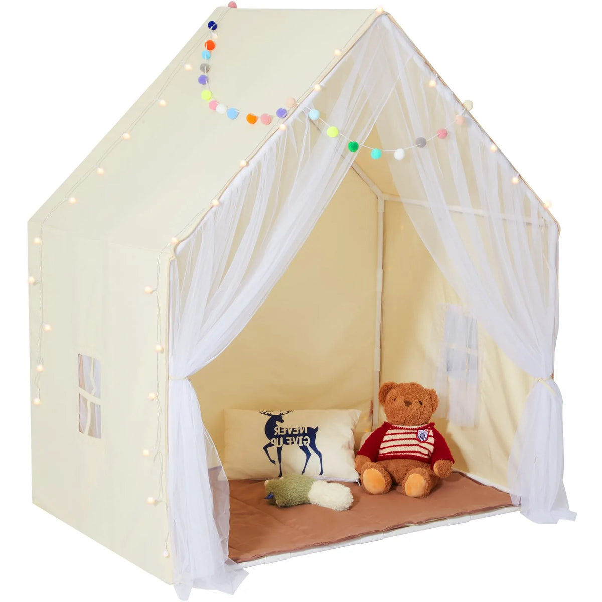 VEVOR Children's Play Tent Yurt 1-5 Years with Mat and Light, Beige