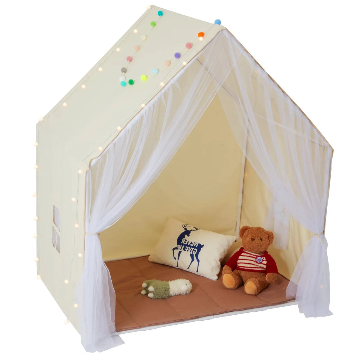 VEVOR Children's Play Tent Yurt 1-5 Years with Mat and Light, Beige