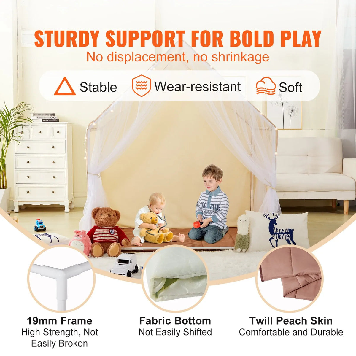 VEVOR Children's Play Tent Yurt 1-5 Years with Mat and Light, Beige