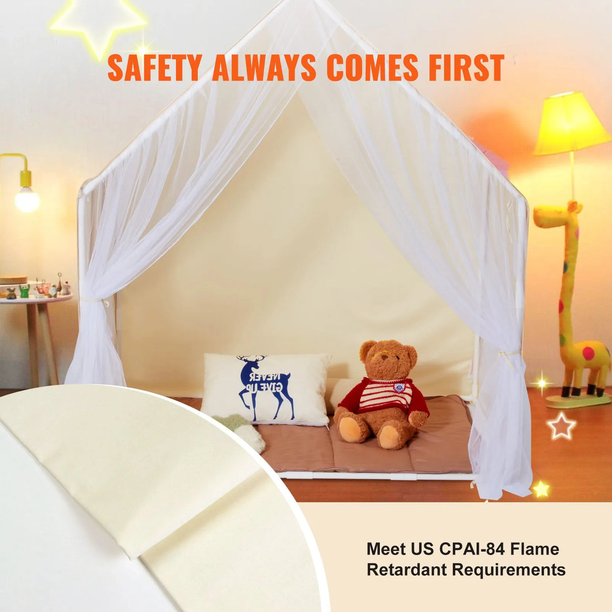 VEVOR Children's Play Tent Yurt 1-5 Years with Mat and Light, Beige