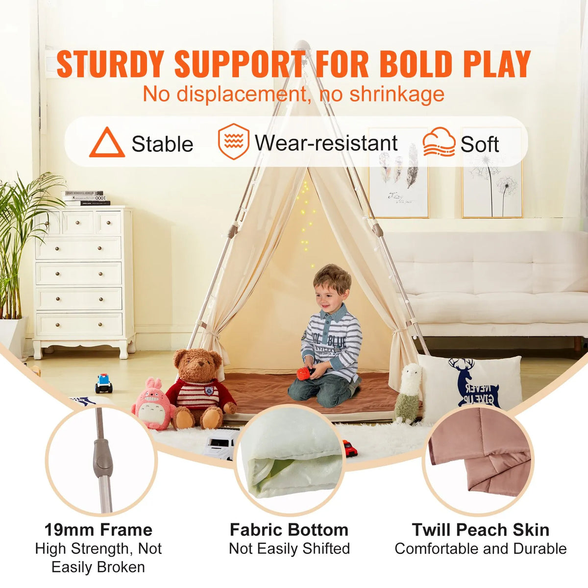 VEVOR Children's Play Tent Tipi 1-5 Years with Mat and Bag, Beige