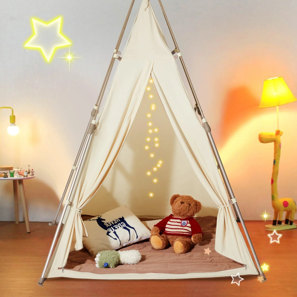 VEVOR Children's Play Tent Tipi 1-5 Years with Mat and Bag, Beige