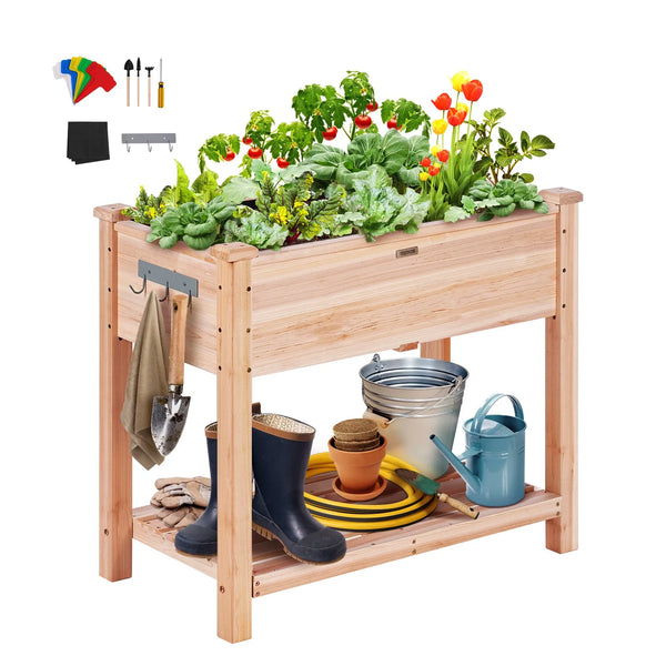 Koka paaugstinātā dārza dobe 86 × 46 × 76 cm ziediem, dārzeņiem un garšaugiem