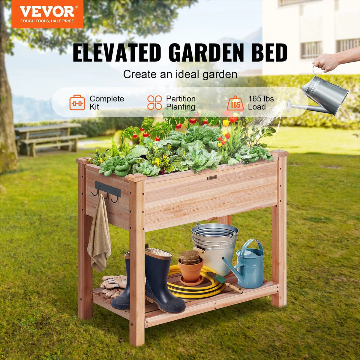 Wooden Raised Garden Bed 86 × 46 × 76 cm for Flowers, Vegetables and Herbs