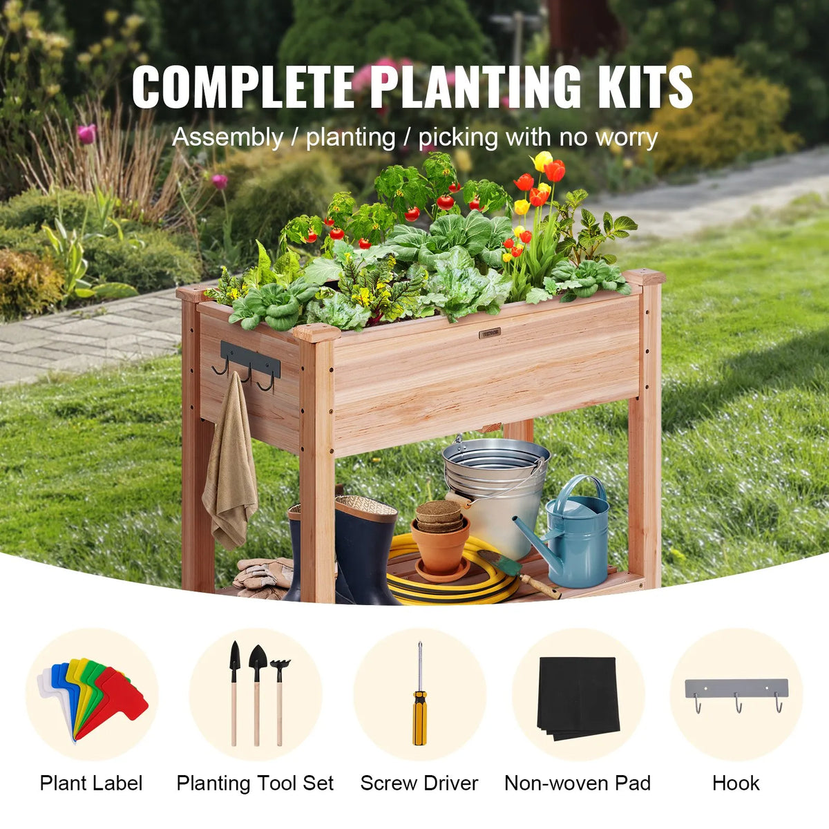 Wooden Raised Garden Bed 86 × 46 × 76 cm for Flowers, Vegetables and Herbs