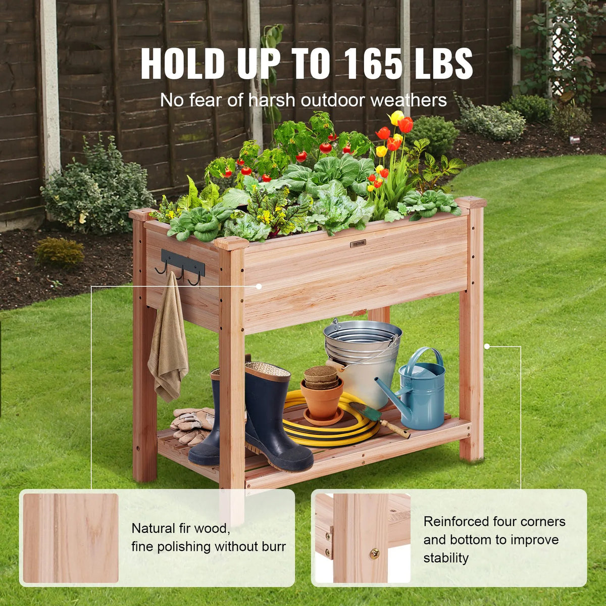 Wooden Raised Garden Bed 86 × 46 × 76 cm for Flowers, Vegetables and Herbs
