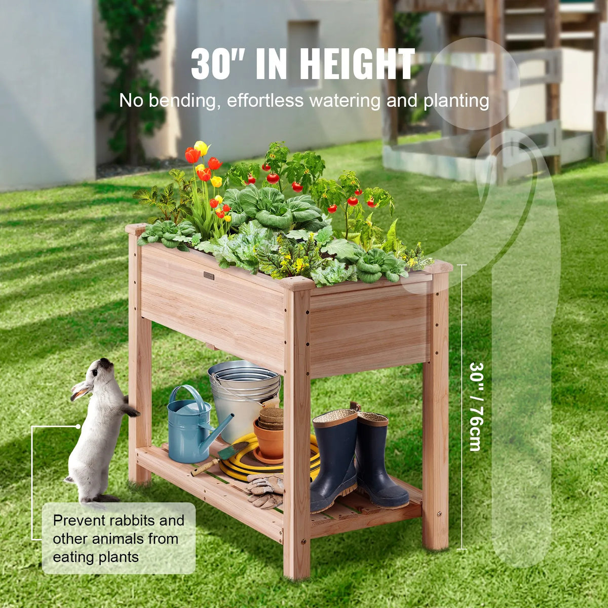 Wooden Raised Garden Bed 86 × 46 × 76 cm for Flowers, Vegetables and Herbs