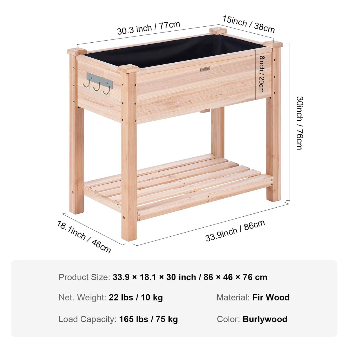 Wooden Raised Garden Bed 86 × 46 × 76 cm for Flowers, Vegetables and Herbs
