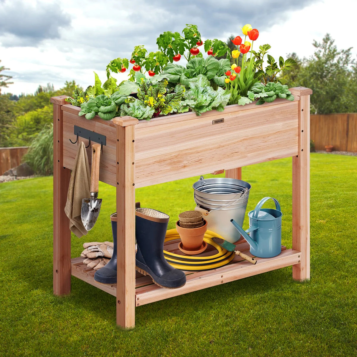 Wooden Raised Garden Bed 86 × 46 × 76 cm for Flowers, Vegetables and Herbs