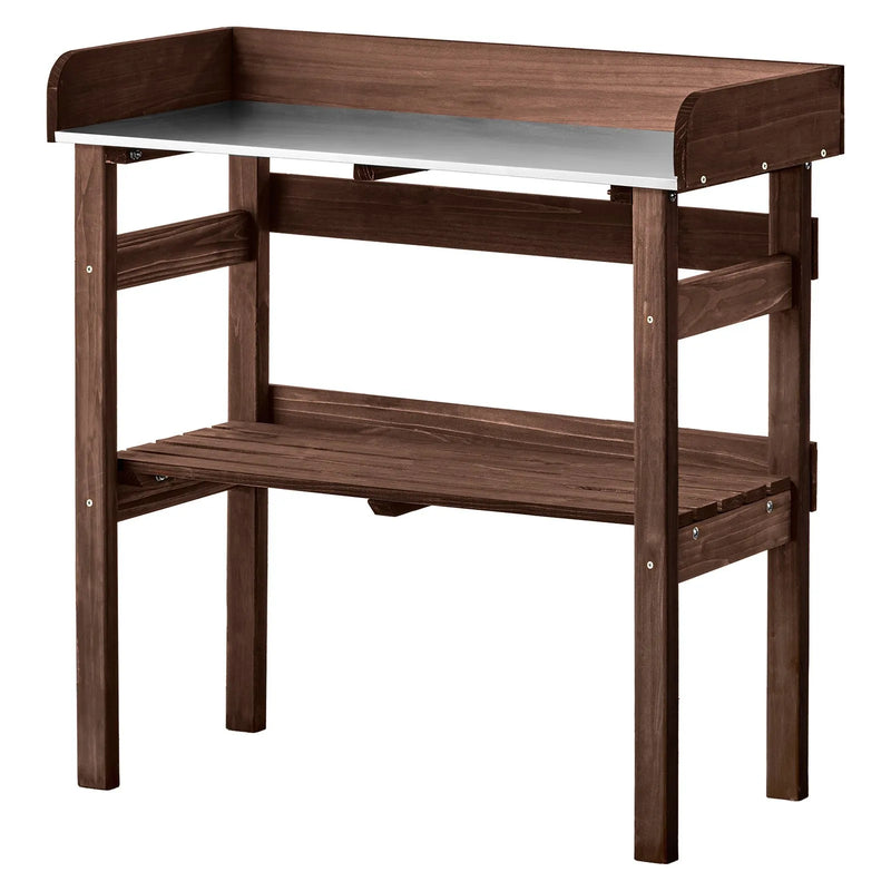 VEVOR dārza darba galds stādu pārstādīšanai ar 78 × 38 cm koka virsmu, uzglabāšanas plauktiem un āķiem, āra dārzkopības darba stacija terasei, pagalmam un balkonam, brūns - ZEMLETES.LV