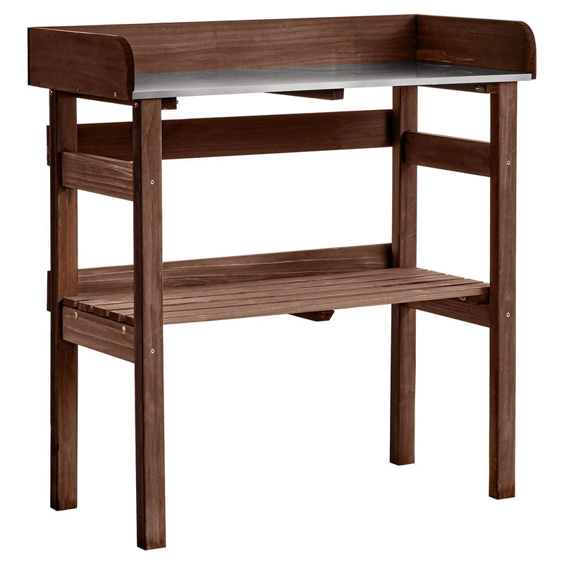 VEVOR dārza darba galds stādu pārstādīšanai ar 78 × 38 cm koka virsmu, uzglabāšanas plauktiem un āķiem, āra dārzkopības darba stacija terasei, pagalmam un balkonam, brūns - ZEMLETES.LV