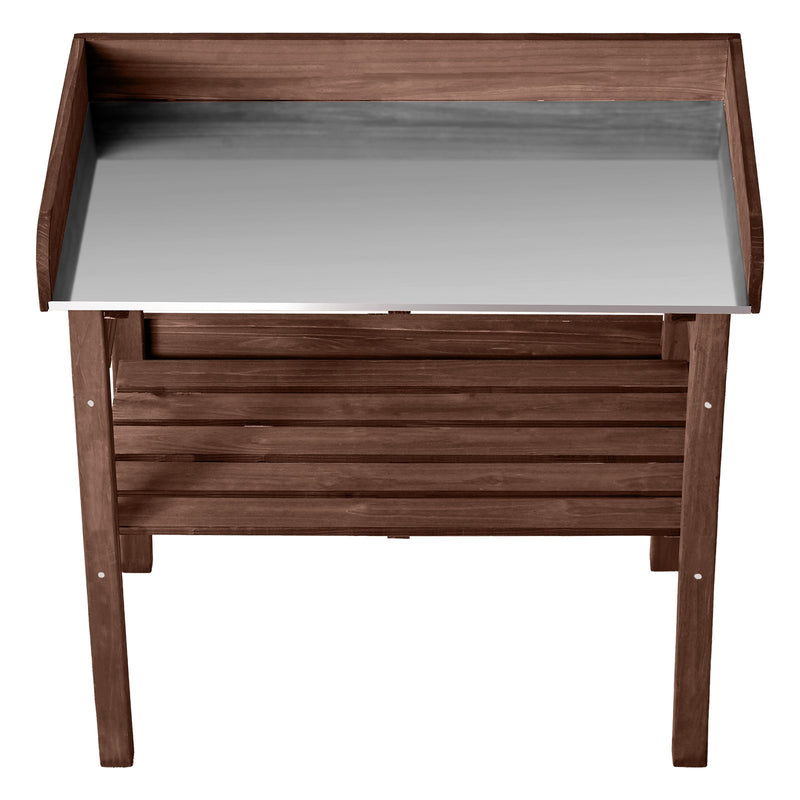 VEVOR dārza darba galds stādu pārstādīšanai ar 78 × 38 cm koka virsmu, uzglabāšanas plauktiem un āķiem, āra dārzkopības darba stacija terasei, pagalmam un balkonam, brūns - ZEMLETES.LV