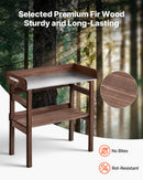 VEVOR dārza darba galds stādu pārstādīšanai ar 78 × 38 cm koka virsmu, uzglabāšanas plauktiem un āķiem, āra dārzkopības darba stacija terasei, pagalmam un balkonam, brūns - ZEMLETES.LV