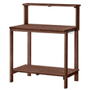 VEVOR dārza darba galds stādu pārstādīšanai ar 91 × 49,5 cm koka virsmu, uzglabāšanas plauktiem un āķi, āra dārzkopības darba stacija terasei un pagalmam, brūns