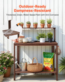 VEVOR dārza darba galds stādu pārstādīšanai ar 91 × 49,5 cm koka virsmu, uzglabāšanas plauktiem un āķi, āra dārzkopības darba stacija terasei un pagalmam, brūns