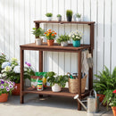 VEVOR dārza darba galds stādu pārstādīšanai ar 91 × 49,5 cm koka virsmu, uzglabāšanas plauktiem un āķi, āra dārzkopības darba stacija terasei un pagalmam, brūns