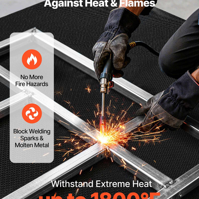 VEVOR metināšanas segas rullis 45,7 × 1,5 m, ar silikonu pārklāta stiklašķiedras metināšanas sega, karstumizturība līdz 982 °C, liesmu slāpējošs un ugunsdrošs izolācijas paklāja rullis