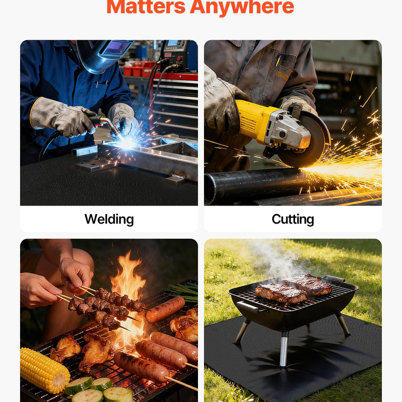 VEVOR metināšanas segas rullis 45,7 × 1,5 m, ar silikonu pārklāta stiklašķiedras metināšanas sega, karstumizturība līdz 982 °C, liesmu slāpējošs un ugunsdrošs izolācijas paklāja rullis