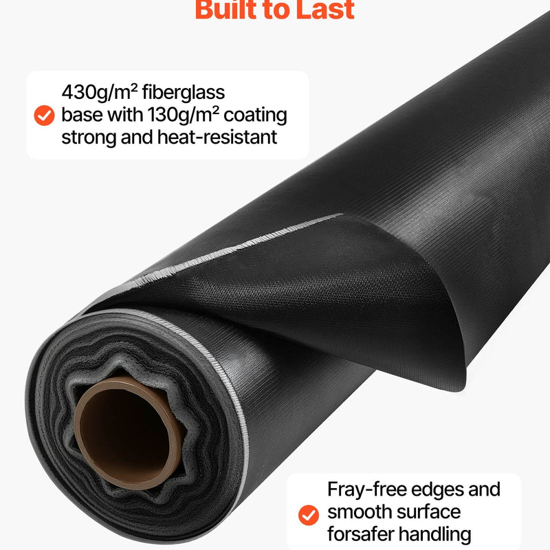VEVOR metināšanas segas rullis 45,7 × 1,5 m, ar silikonu pārklāta stiklašķiedras metināšanas sega, karstumizturība līdz 982 °C, liesmu slāpējošs un ugunsdrošs izolācijas paklāja rullis