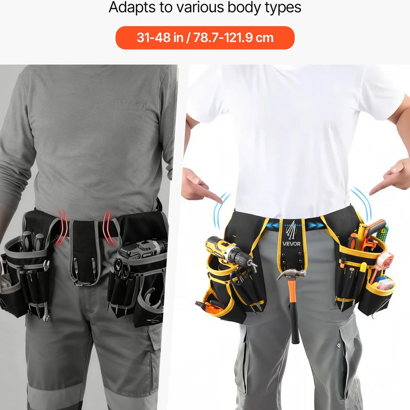 VEVOR instrumentu josta ar magnētisku instrumentu somu, 28 kabatas, pastiprināta regulējama darba josta ar noņemamu somu elektriķiem, galdniekiem un būvniecībai, vidukļa regulācija 78,7–121,9 cm