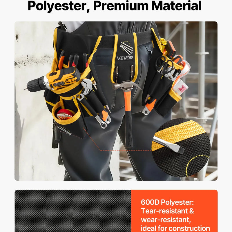 VEVOR instrumentu josta ar magnētisku instrumentu somu, 28 kabatas, pastiprināta regulējama darba josta ar noņemamu somu elektriķiem, galdniekiem un būvniecībai, vidukļa regulācija 78,7–121,9 cm