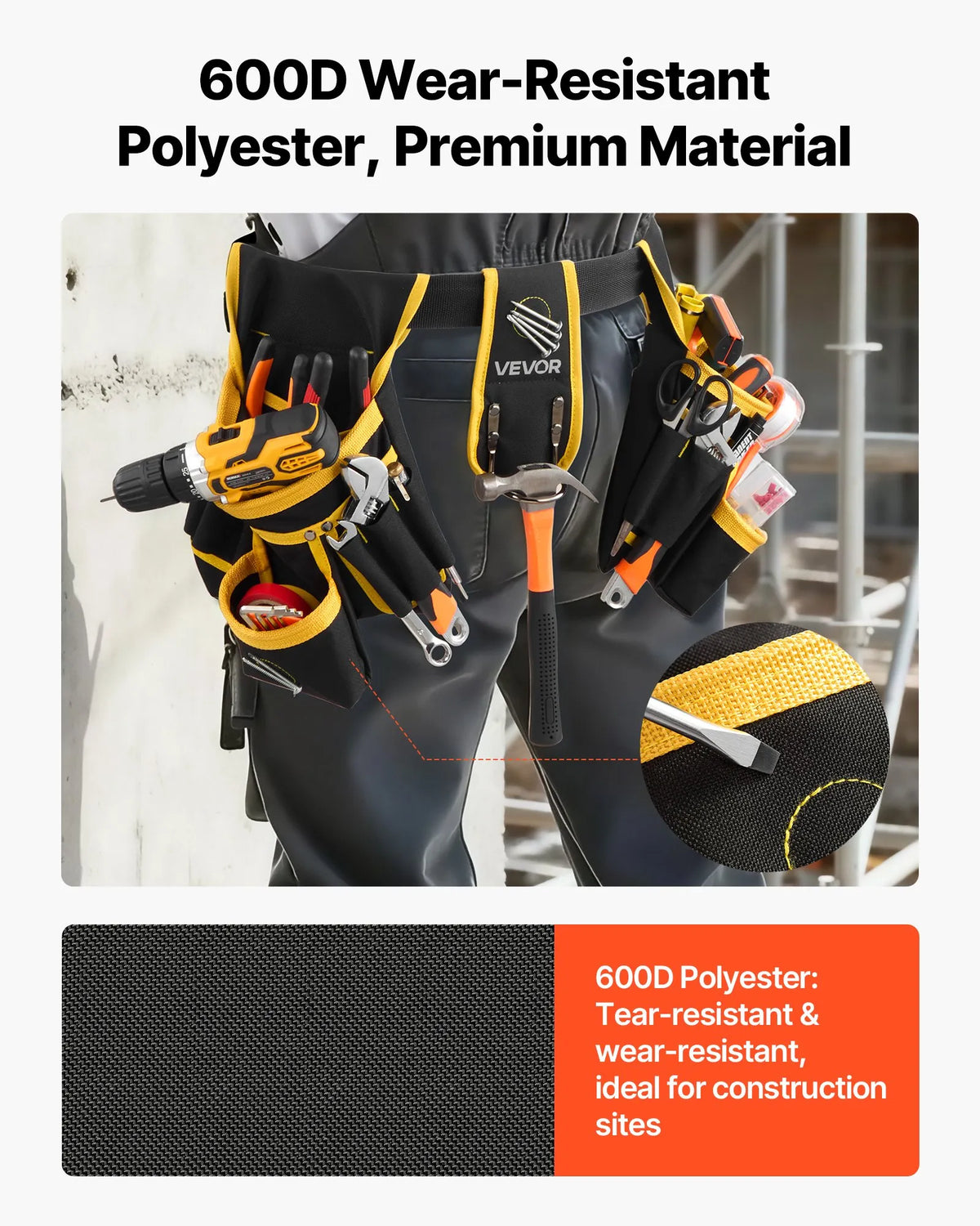 VEVOR Tool Belt with Magnetic Tool Bag, 28 Pockets, Reinforced Adjustable Work Belt with Detachable Bag for Electricians, Carpenters and Construction, Waist Adjustment 78.7–121.9 cm