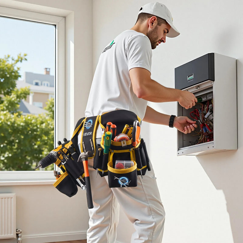 VEVOR instrumentu josta ar magnētisku instrumentu somu, 28 kabatas, pastiprināta regulējama darba josta ar noņemamu somu elektriķiem, galdniekiem un būvniecībai, vidukļa regulācija 78,7–121,9 cm