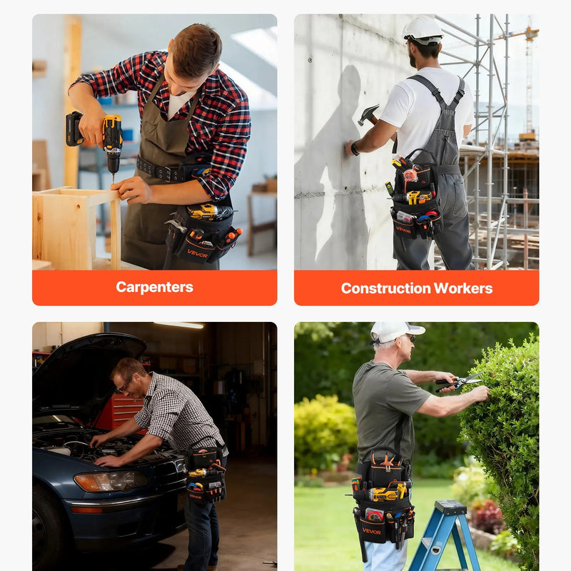 VEVOR instrumentu soma ar jostu, 14 kabatas, profesionāla instrumentu jostas soma vīriešiem, izturīga noņemama un regulējama darba soma elektriķiem, galdniekiem un būvniecībai, regulējams viduklis 83–127 cm