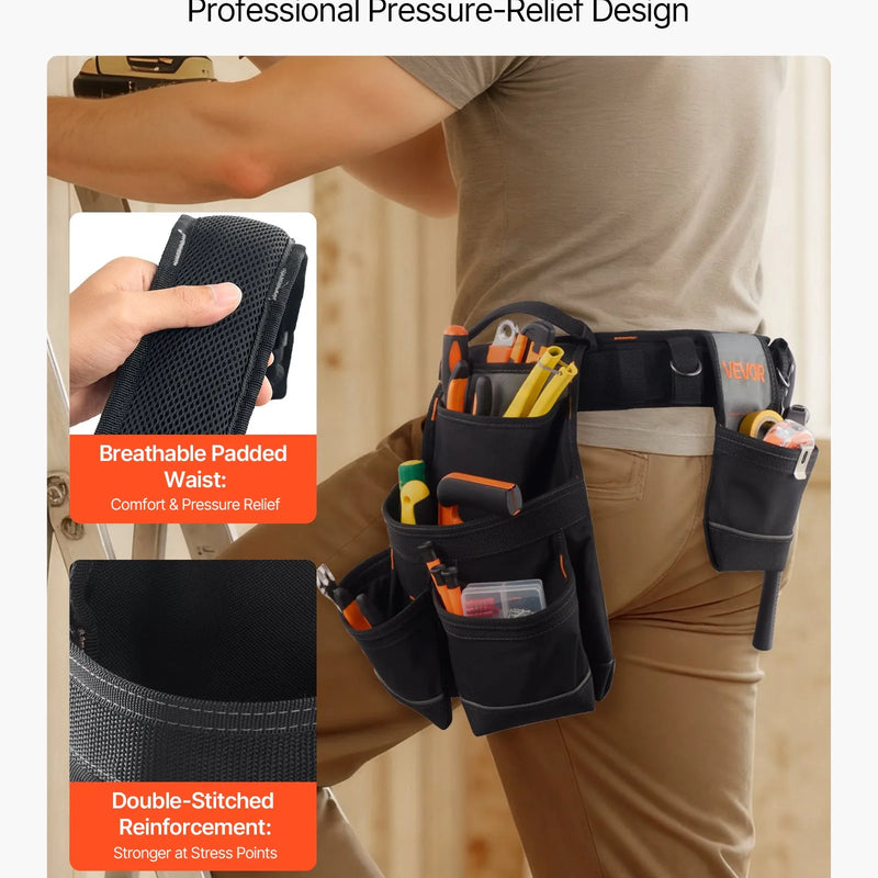 VEVOR instrumentu josta ar 18 kabatām, profesionāla instrumentu soma vīriešiem, izturīga regulējama darba josta ar noņemamu somu elektriķiem, galdniekiem un būvniecībai, darba priekšauta organizators, regulējama 80–131 cm