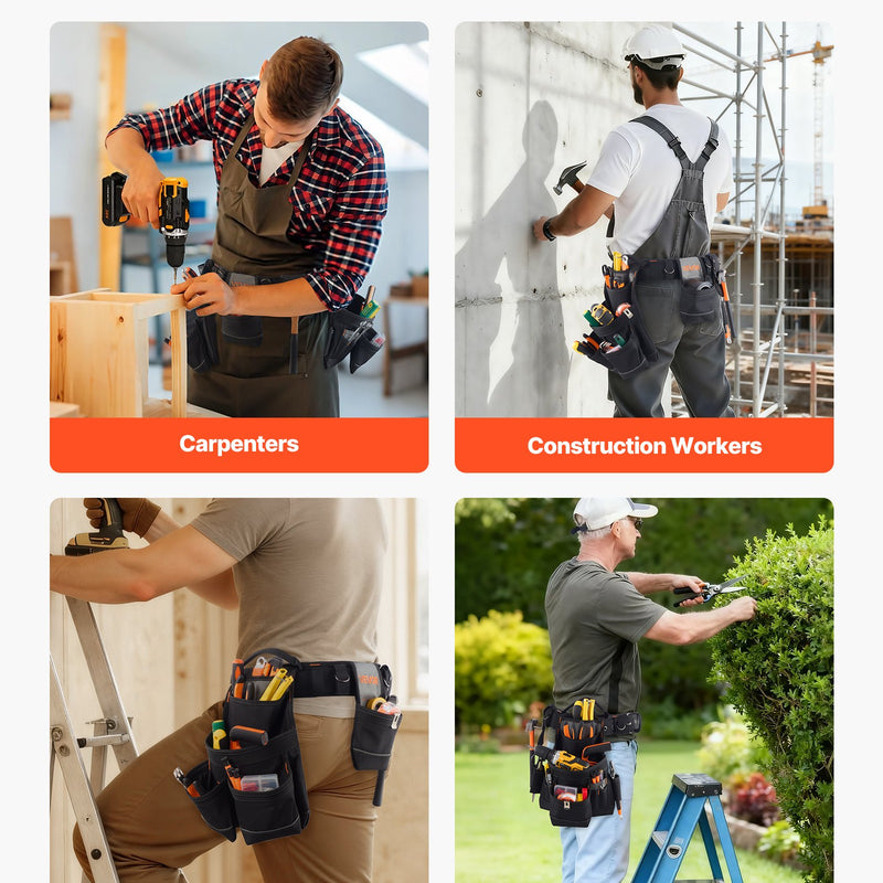 VEVOR instrumentu josta ar 18 kabatām, profesionāla instrumentu soma vīriešiem, izturīga regulējama darba josta ar noņemamu somu elektriķiem, galdniekiem un būvniecībai, darba priekšauta organizators, regulējama 80–131 cm