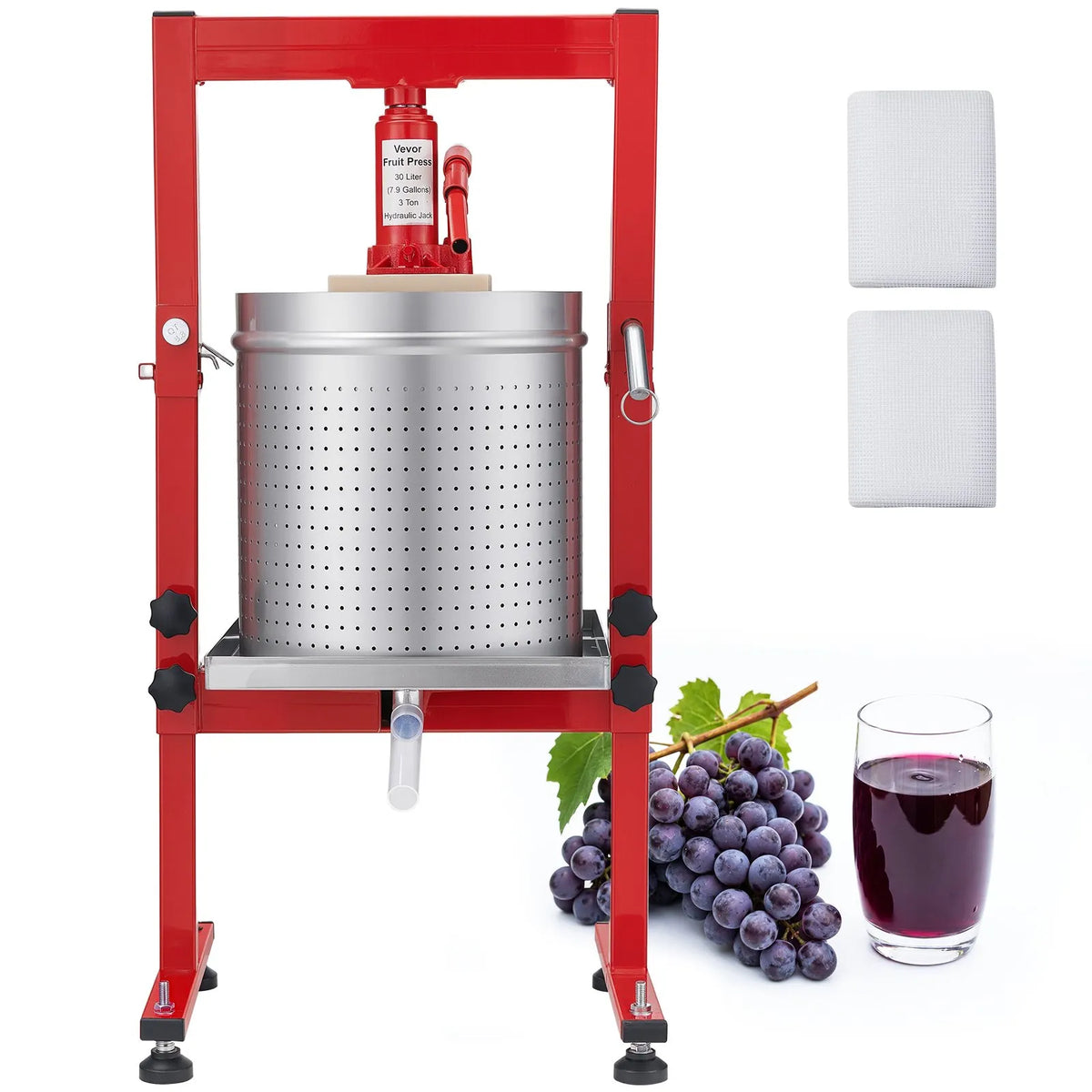 VEVOR Hydraulic Fruit and Wine Press 30 L, Stainless Steel, with 2 Filter Bags