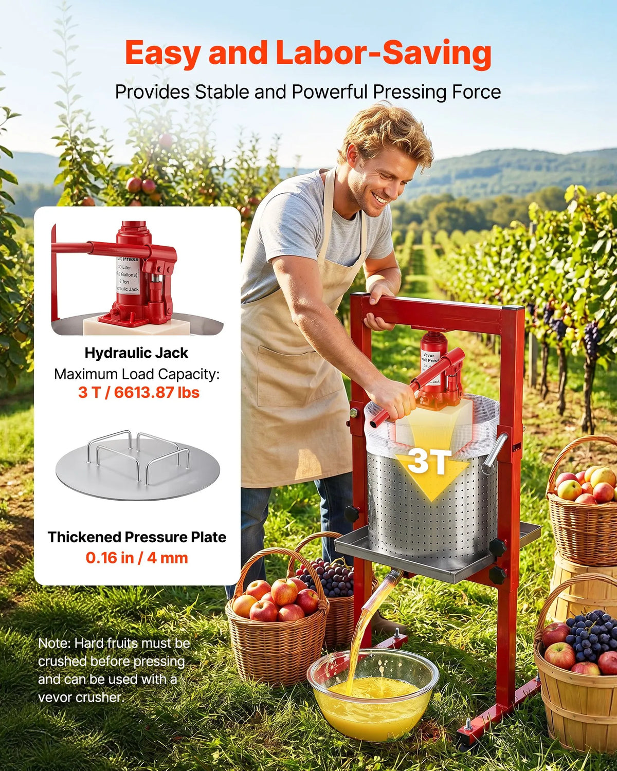 VEVOR Hydraulic Fruit and Wine Press 30 L, Stainless Steel, with 2 Filter Bags