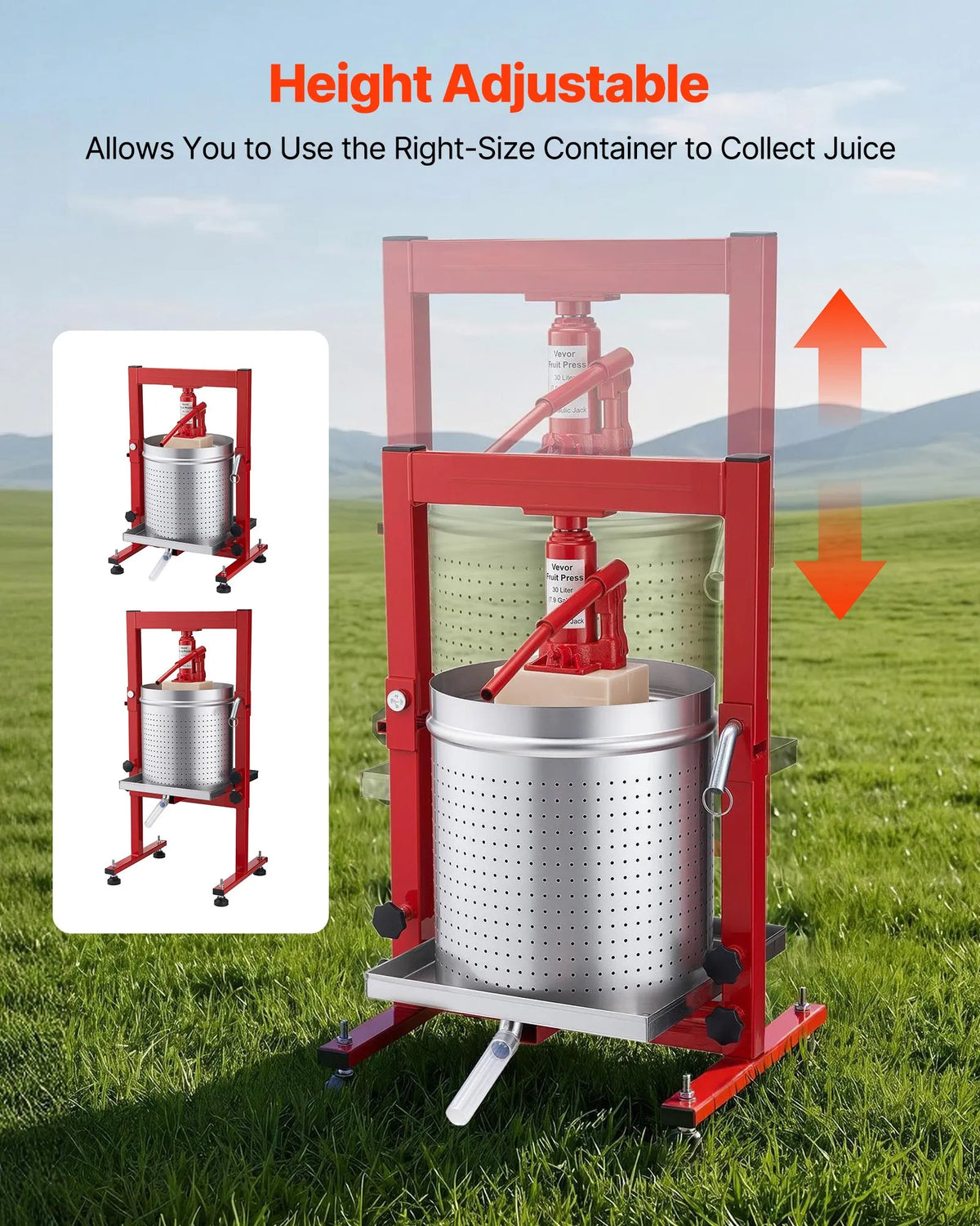 VEVOR Hydraulic Fruit and Wine Press 30 L, Stainless Steel, with 2 Filter Bags