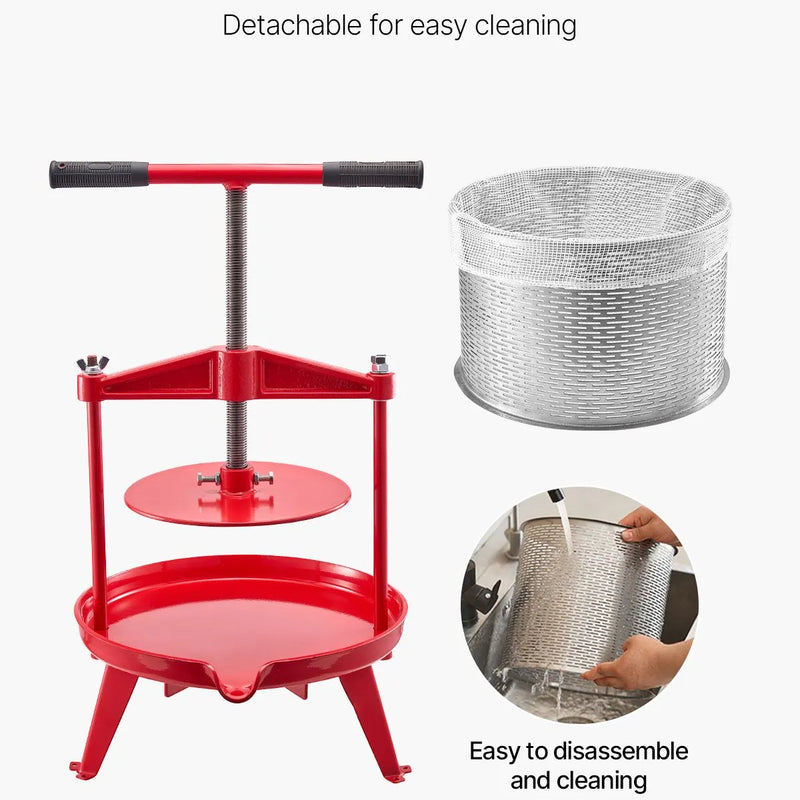 Manuāla augļu vīna spiede 9 litri, nerūsējošā tērauda korpuss, vertikāla, profesionālai vīna gatavošanai