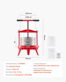 Manuāla augļu vīna spiede 9 litri, nerūsējošā tērauda korpuss, vertikāla, profesionālai vīna gatavošanai