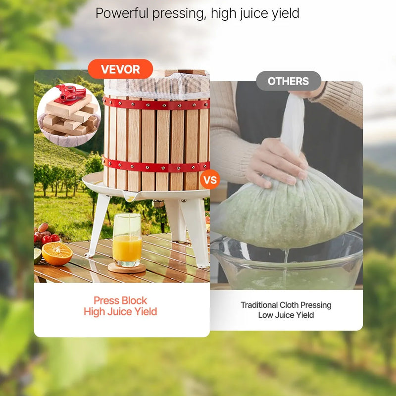 Manuāla augļu vīna spiede 12 litri, koka grozs, vīna ražošanai