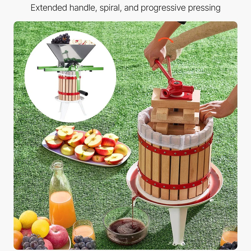 Manuāla augļu vīna spiede 12 litri, koka grozs, vīna ražošanai