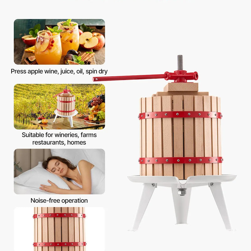 Manuāla augļu vīna spiede 12 litri, koka grozs, vīna ražošanai