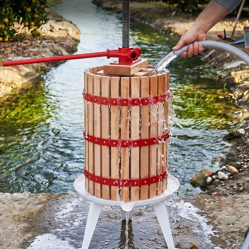 VEVOR augļu un vīna prese 30 l, tradicionāla manuālā sulu spiede ar dižskābarža koka grozu, 6 presēšanas koka blokiem un pastiprinātu sviras rokturi, āboliem, vīnogām un sidra gatavošanai