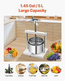 Manuāla augļu vīna spiede 5 litri, nerūsējošā tērauda korpuss, vertikāla, profesionālai vīna gatavošanai