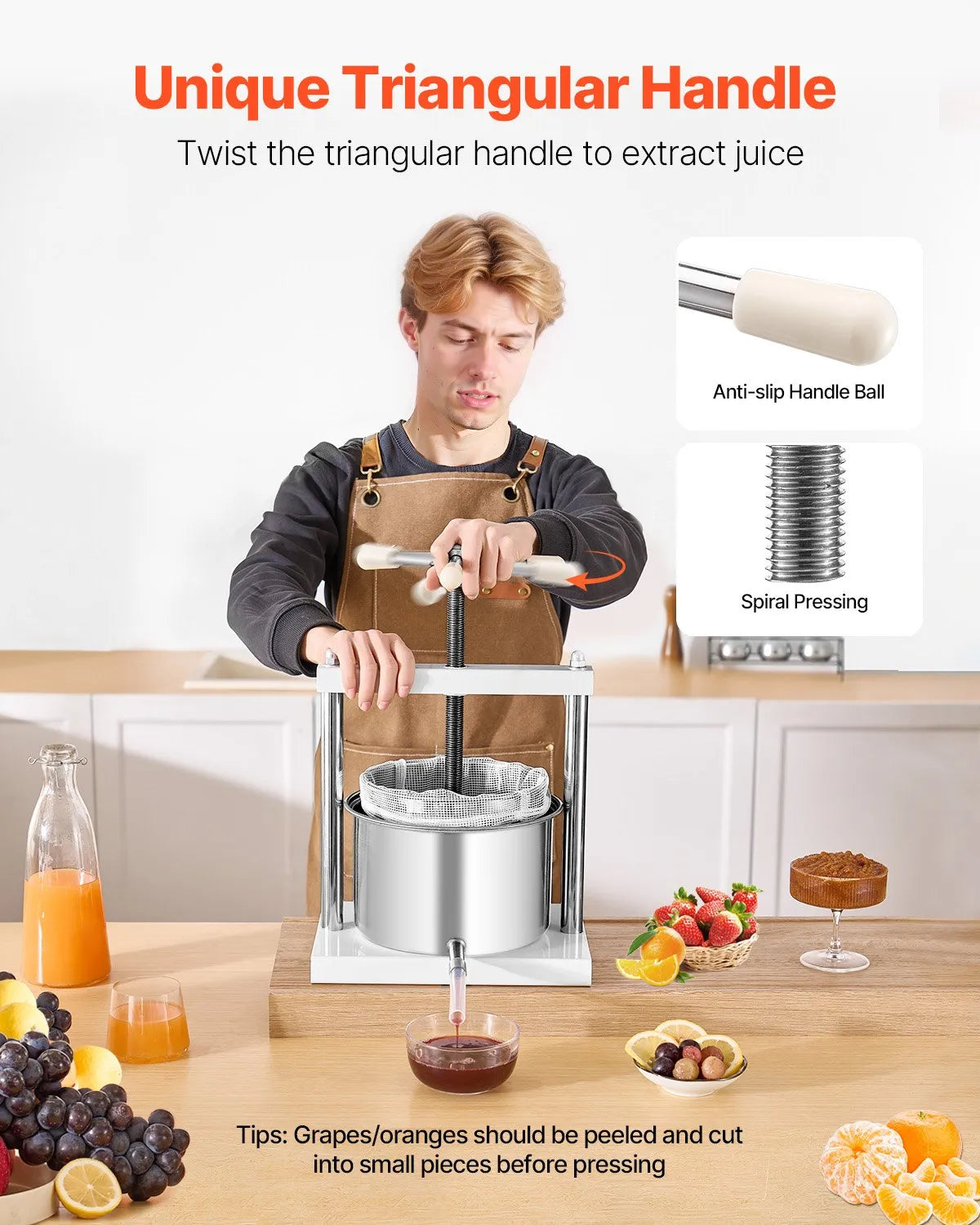 VEVOR Manual Fruit and Wine Press 5 L, Stainless Steel Basket
