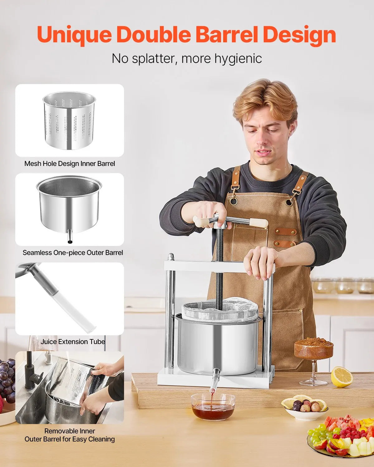 VEVOR Manual Fruit and Wine Press 5 L, Stainless Steel Basket
