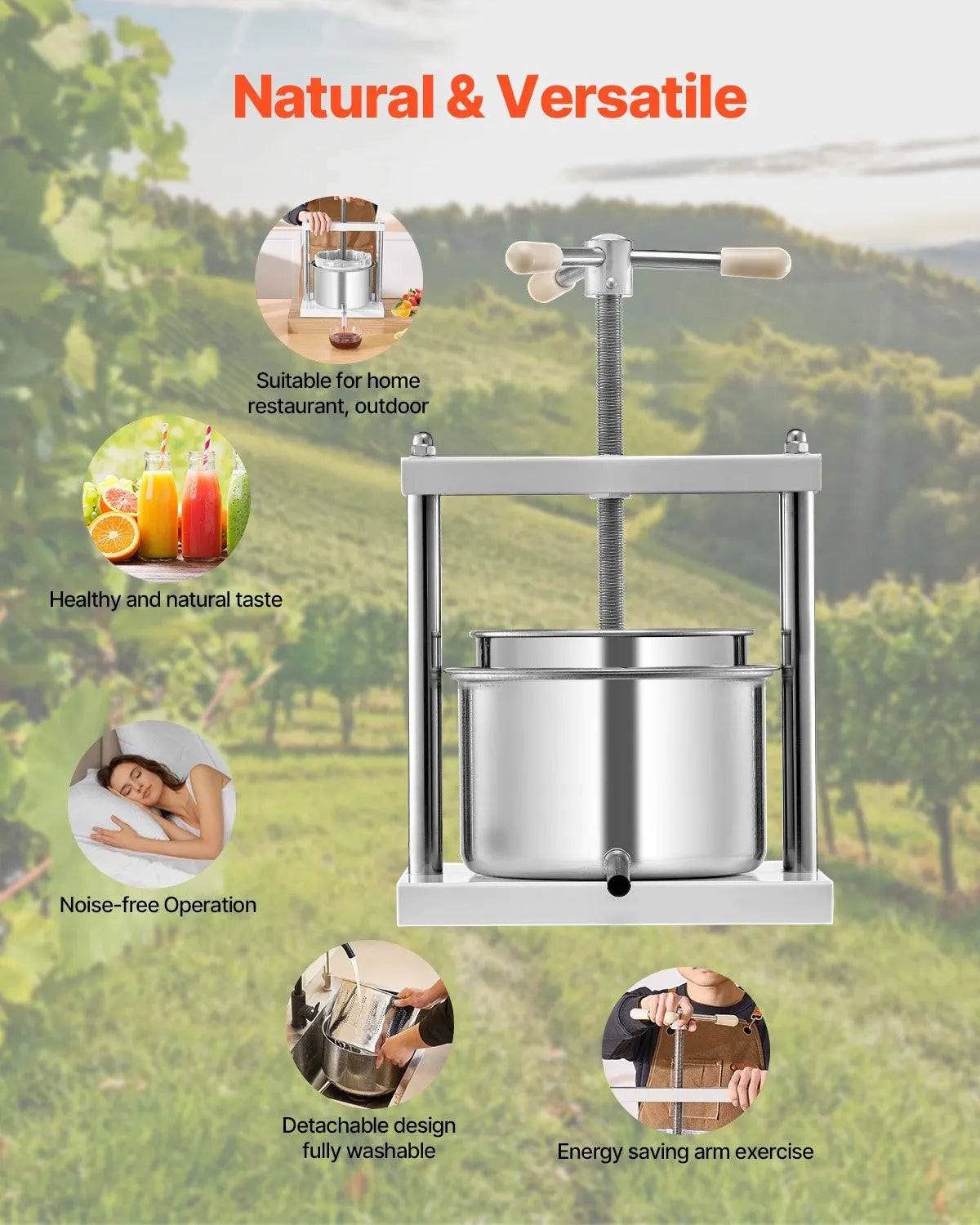 VEVOR Manual Fruit and Wine Press 5 L, Stainless Steel Basket